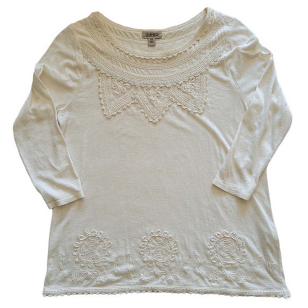 Lucky Brand Boat Neck Long Sleeve Applique Floral Top‎